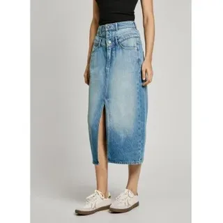 Pepe Jeans für Damen. PL901207 Midirock aus blauem, nicht dehnbarem Denim-Stoff (S), Lässig, Baumwolle, Nachhaltig