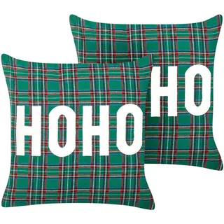 Beliani Dekokissen 2er-Set Grün 45/45 cm Joycandy , Grün, Rot, Schwarz, Weiß , Textil , Quadratisch , 45x45 cm , Heimtextilien, Wohntextilien, Kissen, Zierkissen