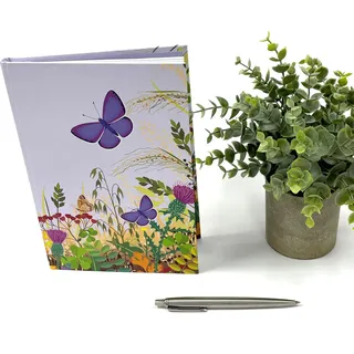 Exacompta - Ref GS034Z Tagebuch/Planer/Notizbuch, Schmetterlings- und Blumen-Design, A5 in Größe mit 140 linierten Seiten, rosa Lesezeichen mit dem gleichen Design wie der Einband auf jeder Seite, in