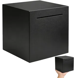 PEEXTBB Spardose Edelstahl Erwachsene, 12 x 12 x 12 cm Spardose de Nicht zu Öffnen, Undurchsichtig Quadrat Geldspardose für Erwachsene Geschenk, für Münzen und Scheine, Schwarz