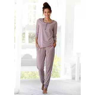 Pyjama ARIZONA, Damen, Gr. 44/46, lila (mauve, meliert), Single Jersey, Obermaterial: 60% Baumwolle, 40% Polyester, meliert, bequem lang, Rundhals, Homewear-Sets Pyjama, in melierter Qualität mit Knopfleiste