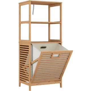 Vicco Badschrank Novaro Bambus 48.3 x 114 cm mit Wäschekorb , Holzwerkstoff , 2 Fächer , Rechteckig , 48.3x114x35.5 cm , Badezimmer, Badmöbel, Midischränke