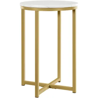 Yaheetech Beistelltisch rund, Couchtisch mit Marmorimitat-Tischplatte, Nachttisch, Sofatisch, Metallgestell senf Gold, 40,5 x 40,5 x 61 cm