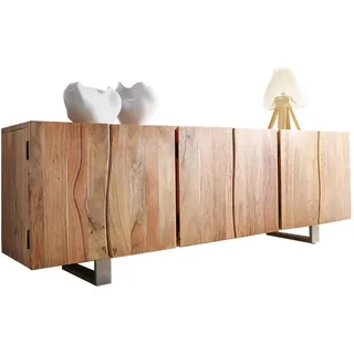 DeLife Live-Edge 220 cm Akazie Natur massiv 6 Türen Sideboards, Baumkantenmöbel, Massivholzmöbel, Massivholz Baumkante Sideboard