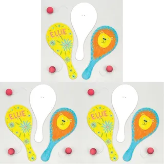 Baker Ross E891 Blanko-Paddleballschläger mit einem am Gummiband befestigten Ball für Kinder zum Gestalten und Spielen - (6 Stück), 22 cm, Weiß (Packung mit 3)
