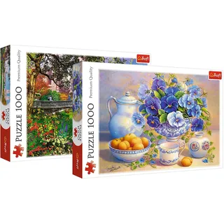 Trefl Duopack, Paket mit 2 Puzzles, 2x1000 Teile: Blauer Blumenstrauß; Central Park, New York, Sonderedition Exklusiv bei Amazon