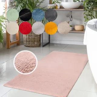 Carpet City Badematte »Topia Mats, Badteppich uni« Höhe 14 mm rutschhemmend beschichtet strapazierfähig Hochflor, Kaninchen Haptik, Polyester, Badezimmerteppich, waschbar, rosa