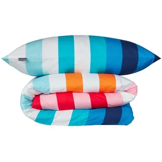 SCHIESSER Happy Stripe Gestreift Türkis 135 x 200 cm + 80 x 80 cm