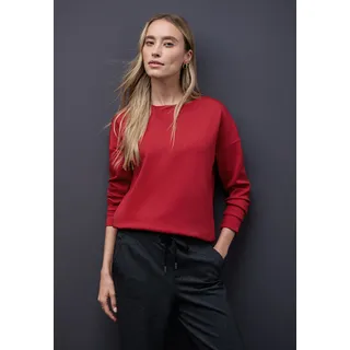 Sweater STREET ONE, Damen, Gr. 36, racing rot meliert, Sweatware, Obermaterial: 72% Polyester, 22% Viskose, 6% Elasthan, unifarben, lässig geschnitten hüftbedeckend, Rundhals, Sweatshirts Sweater, Rundhals mit Ripp-Detail