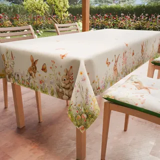 Petti Artigiani Italiani - Tischdecke für Ostern, schmutzabweisend, quadratisch, für die Küche, Design Garten, 4 Plätze (140 x 140 cm), 100% Made in Italy