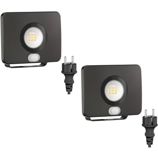 ledscom.de 2 Stück LED Gartenstrahler WEGA für außen, IP44, Bewegungsmelder, Stecker, schwarz, 11,4 W, 944lm, warmweiß, Bewegungsmelder