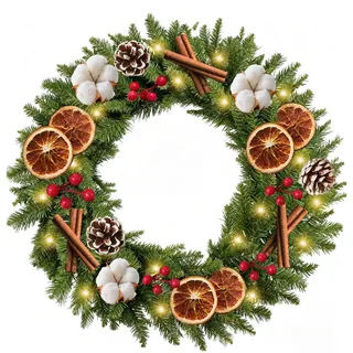 Türkranz Weihnachten, 46cm Weihnachtskranz Haustür, Türkranz Weihnachten Außen mit Rote Beeren, Getrocknete Orangenscheiben, Tannenzapfen, Zimtstangen, Weihnachtsdeko für Haustür, Wand, Fenster