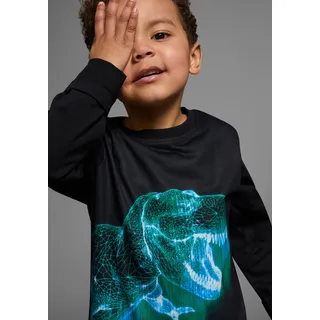 Langarmshirt KIDSWORLD "GREEN DINO", Jungen, Gr. 104/110, schwarz, Jersey, Obermaterial: 100% Baumwolle. Obermaterial Vorderteil: 100% Polyester, bedruckt, Basic, Rundhals, Shirts Langarmshirt, langärmlig, mit trendigem Druck, Rundhalsausschnitt, aus Baumwolle