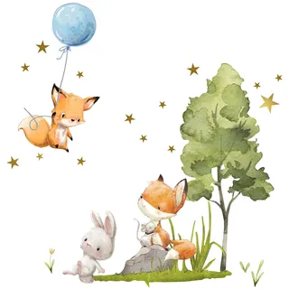 Little Deco Wandtattoo Wandsticker Kinderzimmer Fuchs und Maus I Wandbild 50 x 36 cm (BxH) I Sterne Wandaufkleber Ballon Spielzimmer Mädchen Baby Jungs Deko DL724