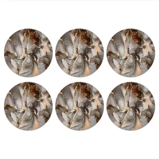 MuchoWow Glasuntersetzer 6er-Set Rund Grau - Gold - Marmor - Marmoroptik 10x10 cm , Graubraun , Naturmaterialen , 10x0.2 cm , Gläser, Untersetzer