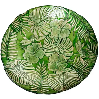 DRW Set mit 4 runden Glaszentren Blättern, 40 x 40 x 7 cm, Glas, Grün (Verde Hojas), Medidas: 40x40x7 cm