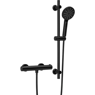 Görbach Thermostat Duscharmatur mit Duschstangen-Set Schwarz DSD12