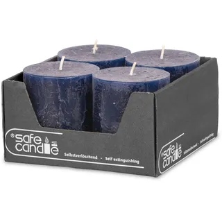 DecoLite Stumpenkerzen Rustic 4er Set 80x70 mm | Selbstverlöschend Safe Candle | Durchgefärbt RAL-zertifiziert | Brenndauer ca. 25h | Made in Germany | Rustik Deko Kerzen von DecoLite (nachtblau)