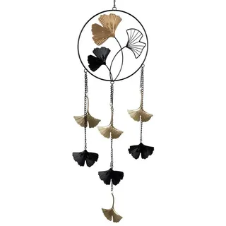 Formano Deko Fensterhänger Girlande Ginko 60 cm Metall Mobile Fenster Dekoration Schwarzgold Ginkgo Blatt Motiv | Geschenkidee Hängedeko Wohnaccessoire