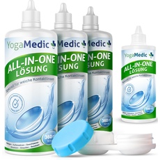 YogaMedic Kontaktlinsen Fluessigkeit Multipack - Linsenflüssigkeit Weiche Linsen - 3 x 360 ml, 1 x 100ml - 3 Kontaktlinsenbehälter - Kontaktlinsenflüssigkeit mit Panthenol für Angenehmes Tragegefühl