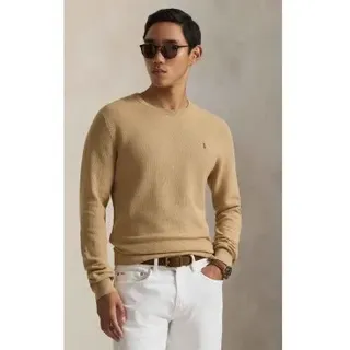Polo Ralph Lauren für Herren. 710918163502 Brauner Baumwoll-Pikee-Pullover (S), Beige, Baumwolle, Klassisch