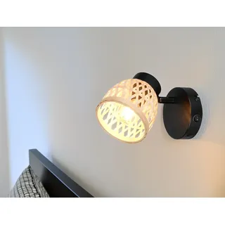 Kleiner LED Wandstrahler Korblampe mit Schalter & Lampenschirm Bambus, Höhe 11cm