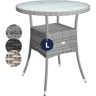 CASARIA® Gartentisch Polyrattan Wetterfest Rund Klein 60cm Grau Glas Tischplatte 80kg Belastbar Outdoor Terrasse Balkon Bistro Tisch Beistelltisch - Grau