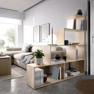 Dmora - Orsaro Bücherregal, Mehrzweck-Büroregal, Bücherregal mit 6 Regalen, 145 x 29 x 145 cm, Eiche