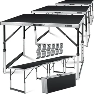 KESSER® Multifunktionstisch Profi 3- teilig, 100 x 60 cm, Tapeziertisch 30kg Tragkraft je Tisch Mit Ausziehfunktion Klapptisch Flohmarktisch Beistelltisch Mehrzwecktisch Campingtisch höhenverstellbar - Schwarz