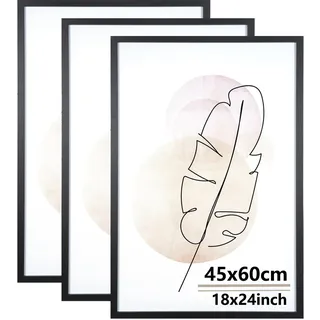 KAIWIN Bilderrahmen für Wand und Schreibtisch, Schwarz, 45 x 60 cm, 3 Stück aufhängen Benutzt für Wohnzimmer, Schlafzimmer, Arbeitszimmer, für Fotos, Kunstwerke und Poster
