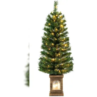 Costway 120 cm künstlicher Weihnachtsbaum mit Beleuchtung, Tannenbaum im Topf, mit warmweißen LED-Lichtern & Timer & 116 PVC Zweigspitzen, Topfbaum für Eingang Haus Büro, Grün