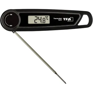 TFA Dostmann Digitales Fleischthermometer Thermo Jack Taste, 30.2035, +/- 0,5° genaues Messen, Grillthermometer, für BBQ, Kochen, schnell, abwaschbar (IP65), dünne Edelstahlspitze, Braten, schwarz
