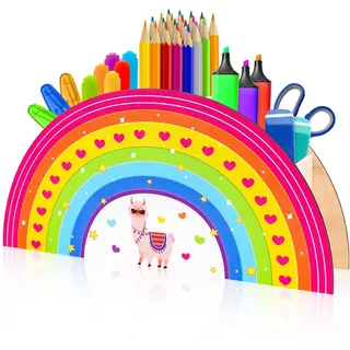 Meetory Schreibtisch Organizer, Regenbogen Stiftehalter Kinder Stifte Organizer, Holz Große Kapazitätstifte Organizer mit 5 Fächern Für Büro Schule Schreibtisch Klassenzimmer Organisation