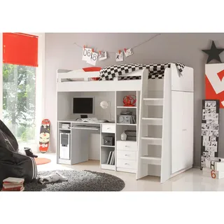 Mid.you Hochbett , Weiß , Holzwerkstoff , Höhe ca. 11 cm , seitenverkehrt montierbar , 90x200 cm , Babymöbel & Kindermöbel, Kinderzimmer & Jugendzimmer, Kinderbetten, Hochbetten