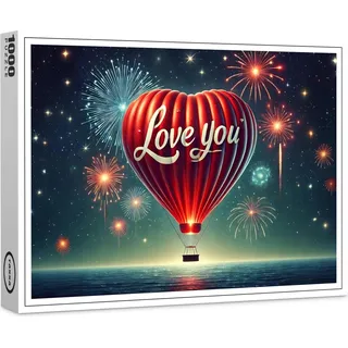 raxxa Premium-Puzzle "Herz-Heißluftballon mit Love you Design", 1000 Teile