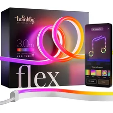 Twinkly Flex 3m, LED-Schlauch Multicolor, Flexibel und Kompatibel mit Home Kit, Alexa und Google Home, Gaming-Lichter, Über 16 Mio. Farben, Stromversorgung über USB-C, App-Steuerung, Weißes Kabel