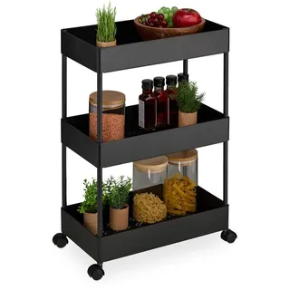 Relaxdays Rollwagen, 3 Etagen, Servierwagen, Küchenwagen, Bad & Büro, Rollregal, HxBxT: 65 x 39,5 x 21,5 cm, schwarz