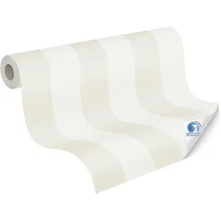 Livingwalls vorgeleimte Vliestapete DESIGNDROP - Tapezieren ohne Kleister - Beige, Weiß - Streifentapete - 787217