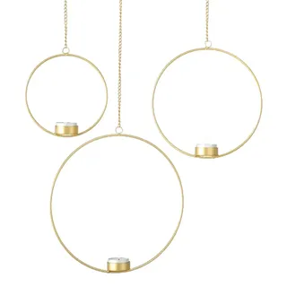 BOLTZE Home 3er Set Teelichthalter Gold - Kerzenhalter 15-25 cm rund zum Aufhängen an Decke & Fenster - dreiteilige Deko aus Eisen - für handelsübliche Teelichter