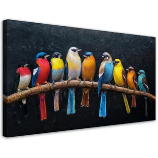 Feeby Wandbild vögel tiere bunt , Multicolor , Textil , Tiere , Rechteckig , 120x60 cm , Bilder & Rahmen, Bilder, Leinwandbilder