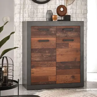 Lomadox Kommode Industrial Design in Matera anthrazit/grau mit Old Mix Dekor, BxHxT ca. 92x104x40 cm