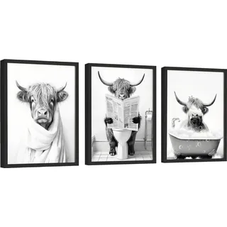 97 Decor Kuh Bilder Wanddekoration – 30,5 x 40,6 cm Hochlandkuh Badezimmer-Dekor, lustiger Hochlandkuh Wandkunstdruck, schwarz-weiße Kuh in Badewanne, Poster, lustiges Tier-Kunstwerk für Schlafzimmer
