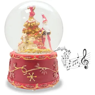 Schneekugel Weihnachten Spieluhr | Weihnachtsmann rot Gold | Sockel Weihnachtsstern | mit Musik Stille Nacht, heilige Nacht | H:16 cm B: 12 cm | Schüttelkugel | 20023