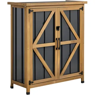 VEVOR Gartenschrank Holz, Geräteschrank mit Abschließbaren Türen, Gerätehaus mit Ablage & Boden, Geräteschuppen, Gartengerätehaus, Werkzeugschrank für Terrasse, Garten oder Rasen, 81x33x95 cm