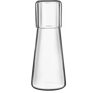 Unyqoos® Wasserkaraffe mit Trinkglas 850 ml – Borosilikatglas, elegant für Schlafzimmer & Badezimmer - Weiß