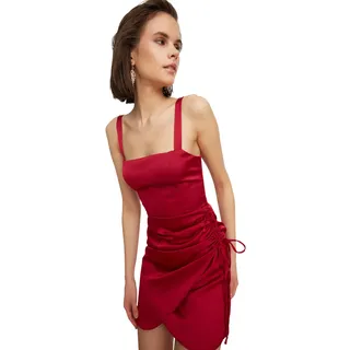 TRENDYOL Damen Shiridned Satin Dress, Bordeaux, 40 EU