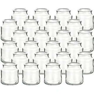 gouveo 24er Set Teelichtgläser 200 ml (0,20 l) Teelichtglas 200 ml Rondo rund offenes Klarglas Windlicht für Balkon Terrasse Garten Kerzenglas Tischdeko auch als Dessertglas & Mini-Vase