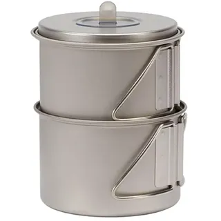 Snow Peak Titanium Mini Solo Combo Kochset, Japanisches Titan, Ultraleicht und kompakt für Camping und Rucksackreisen, mit stapelbarem Topf und Becher mit Deckel und klappbaren Griffen