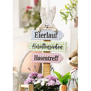 Gartenschild "Osterparty" aus Holz, 90 cm hoch, Gartenstecker, Osterdeko, Dekoschild, Gartendeko für Draußen - Bunt