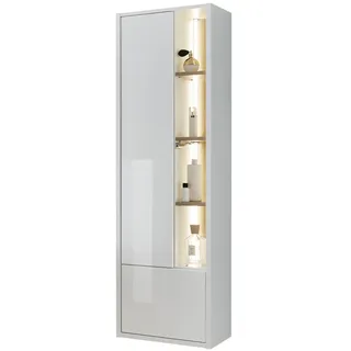 Furn.Design Hochschrank weiß Hochglanz, Eiche 45 cm, Badschrank inklusive Beleuchtung , Weiß Hochglanz , Holzwerkstoff , Nachbildung,Eiche , Uni , 6 Fächer , 45x150x30 cm , FSC 100% , Badezimmer, Badmöbel, Hochschränke